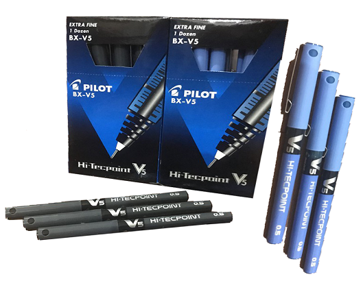 ballpoint hi tecpoint v5 hitam biru
